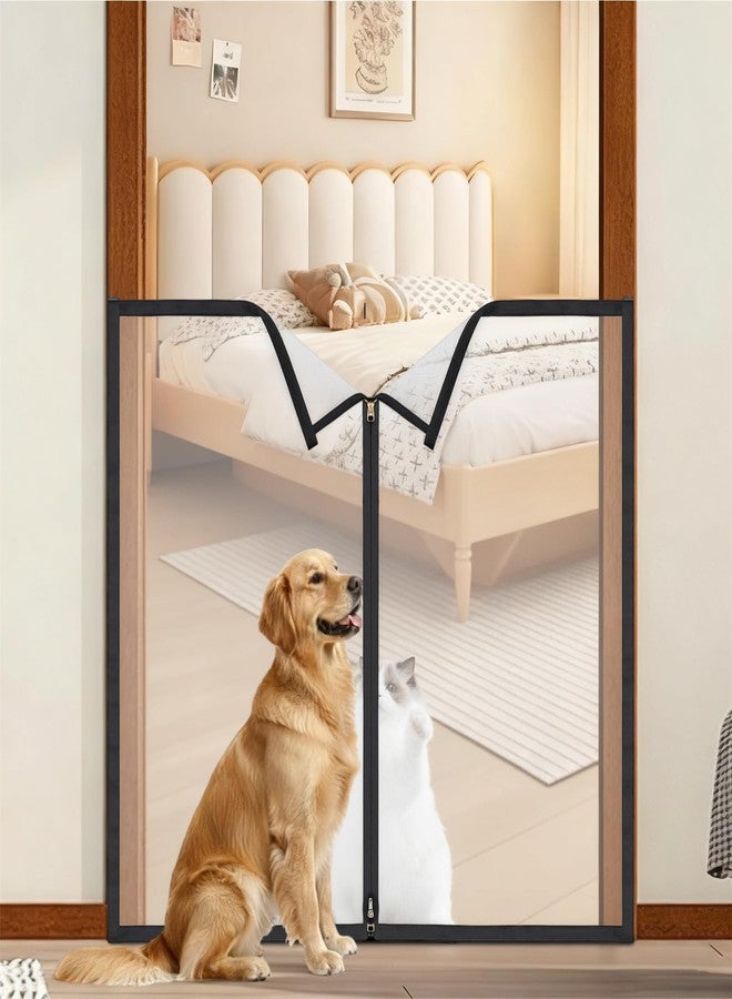 BrightRow 32" H x 38" W Dog Screen Mesh Gate Portable Puppy Safety Fence No Drilling Dog Gates Indoor Outdoor Pet Safety Guard Essentials for Stairs Doorways Deck Porch Hallways Patio - Image 1